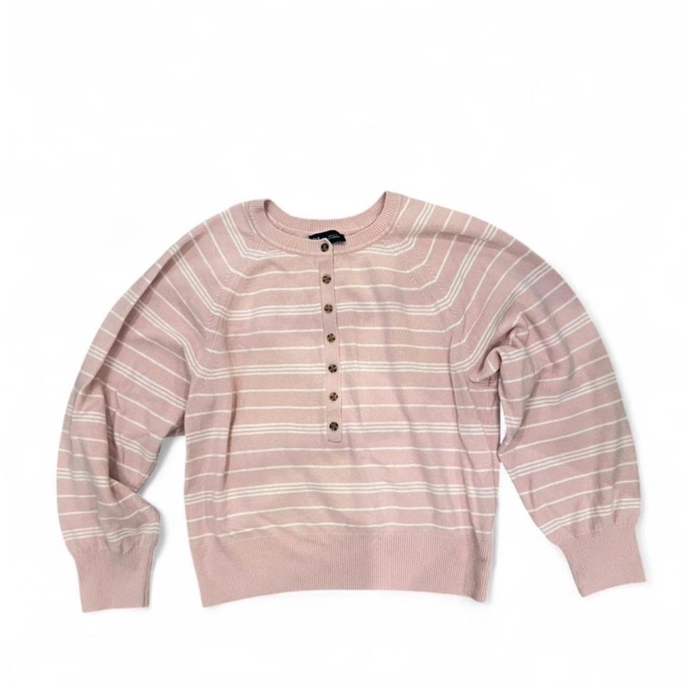 GAP Pink Striped Crewneck Henley Sweater - Picture 4 of 5